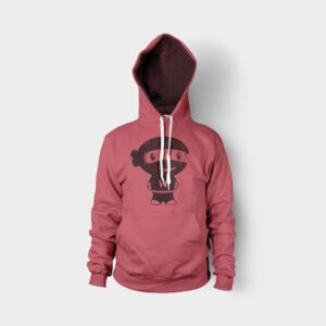 A pink hoodie with a cartoon character on it.