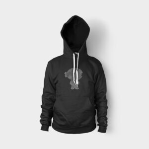 A black hoodie with an elephant on it.