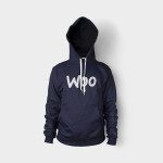 A navy blue hoodie with the word " wpo " written in white.