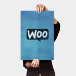 A person holding up a sign that says " woo ".