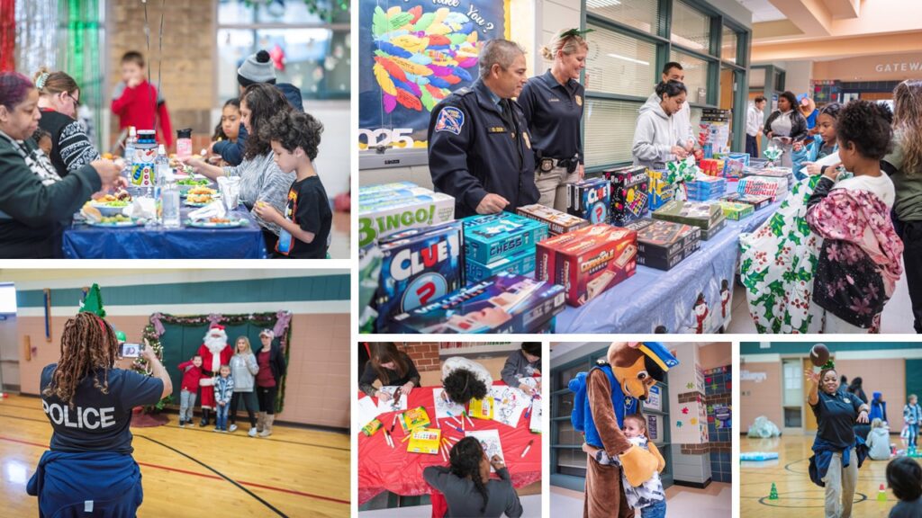 Community event with kids and adults engaging in games and activities indoors.