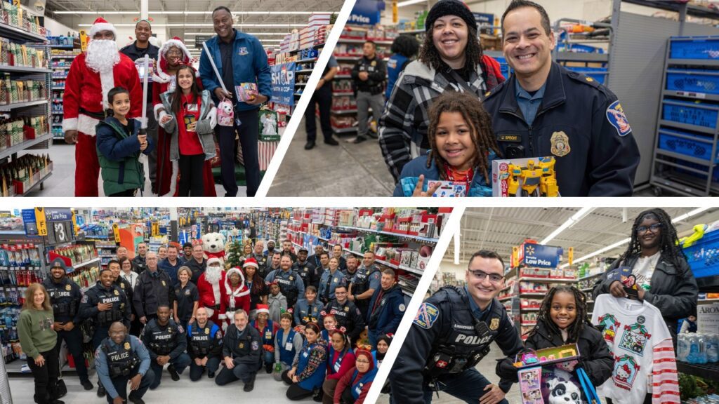 A joyful group of people, including children and adults, gathered at a festive event with toys and smiles.